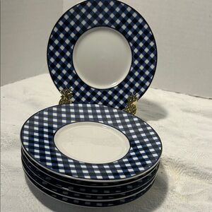 Elegant Blue and White Checkered Dinner Plates 6 inches set of 6